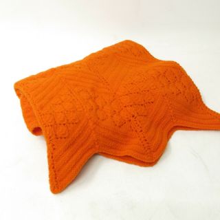 Vtg Retro Handmade Orange Crochet Granny Zig Zag Throw Blanket Afghan 70 " X43 "