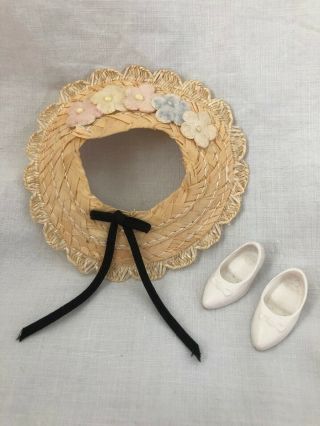 Vintage Ideal Tammy Misty Doll Fashion Japan Straw Hat With Flowers White Heels