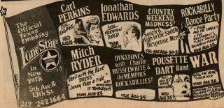 Carl Perkins,  Mitch Ryder Rare Orig 1981 Lone Star Cafe Nyc Concert Print Ad
