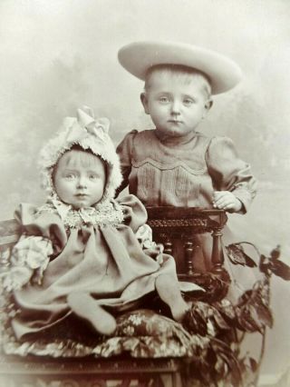 Antique Cdv Cabinet Photo Adorable Little Boy W Baby Sister Very Cute Germany