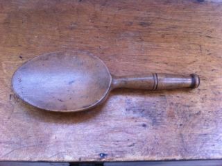 LOVELY LARGE DECORATIVE ANTIQUE CARVED WOODEN BUTTER / DAIRY SPOON 9 inch 2