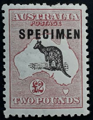 Rare 1919 Australia £2 Purple Black&rose Kangaroo Stamp 3rd Wmk Type C Specimen