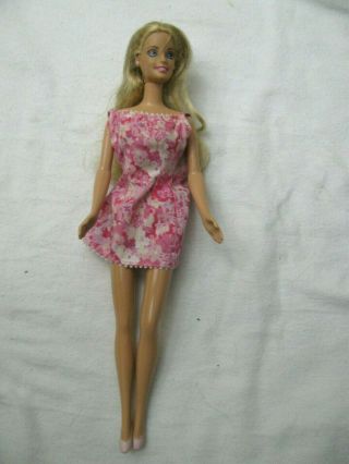 Vintage 1966 Mattel Long Blonde Hair Barbie With Pink & White Dress