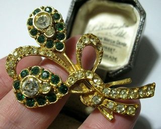 Vintage Jewellery 1930s Antique Art Deco Emerald Green Glass Crystal Pin Brooch