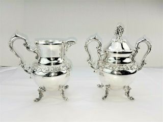 Birmingham Silver On Copper Footed Creamer & Sugar Bowl Chased Grapes & Leaves