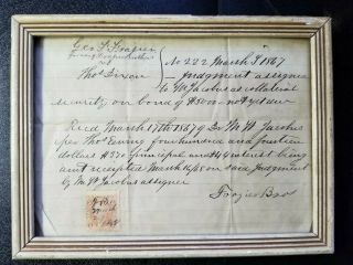 Antique 1867 Legal Document Security Bond Interest Dollars Signed Stamp Frazier