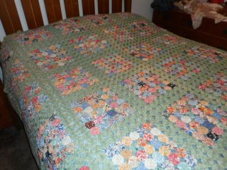 Antique Hand Stitched Yo - Yo Quilt Vintage Handmade Approximately 81 X 81