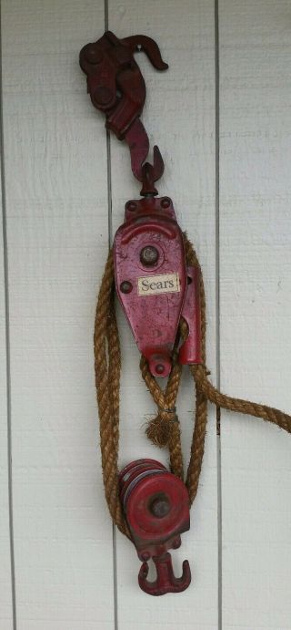 Vintage Sears Fence Stretcher Block Tackle Rope Barb Wire Farm Ranch Steampunk