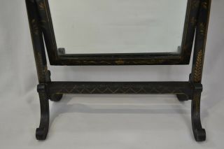 Vintage Black Lacquer Frame Table Mirror Standing Oriental Style 3