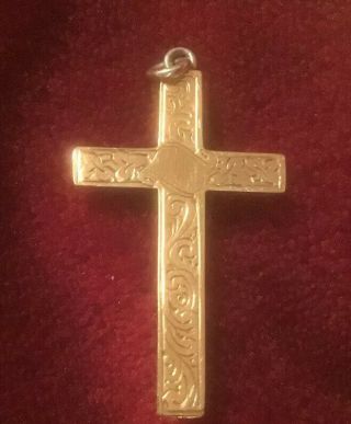 Antique Victorian 9 Carat Gold On Silver Cross Crucifix Pendant (old Leaf Scroll)