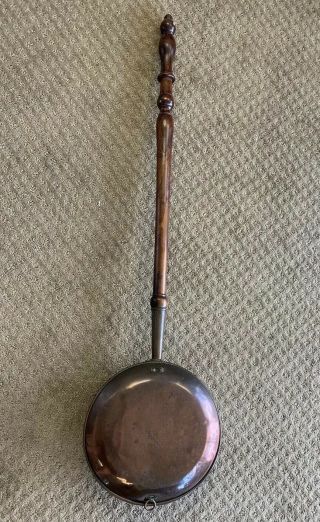 Antique Copper Or Brass Bed Warmer Turned Wood Handle