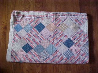 Old Antique Quilt Hand Made Squares Blues Red Oranges 60 