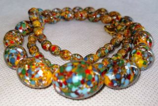 Stunning Rare Vtg.  Art Deco Venetian Murano Glass Graduated Beads Necklace 24 "