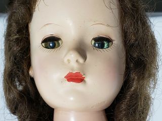 Vintage Mid - Century 18 " Sleepy Green Eyes Hard Plastic Doll Brown Hair Ringlets