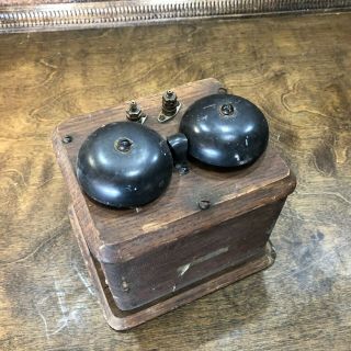 Antique Kellog Telephone Oak Box W Ringer / Vintage Phone Bells W Coils