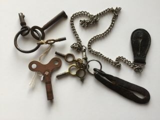 Quantity Of Old Antique Watch And Clock Keys,  Chain And Fobs,  Vintage Keys