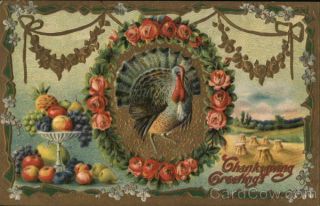 Turkey Thanksgiving Greetings Antique Postcard Vintage Post Card