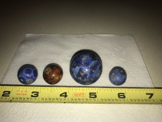 Four Antique Stoneware Pottery Clay Marbles Blue Brown Glazed Pottery 1800 Earth