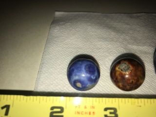 Four Antique Stoneware Pottery Clay Marbles Blue Brown Glazed Pottery 1800 Earth 2