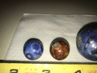 Four Antique Stoneware Pottery Clay Marbles Blue Brown Glazed Pottery 1800 Earth 3