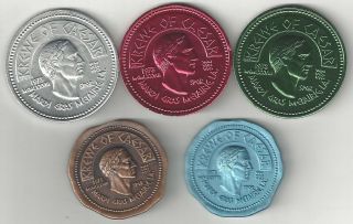 5 Different 1982 Krewe Of Ceasar Mardi Gras Doubloon Coins Rare Irregular Shape