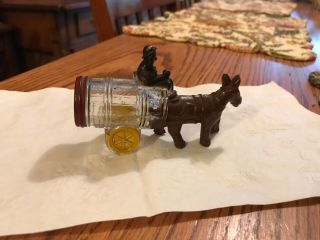 Antique Glass Candy Container Mule pulling Barrel with Man 1930s 2