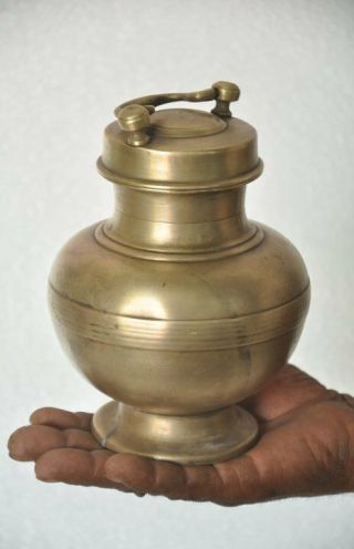 Old Brass Handcrafted Unique Shape Solid Heavy Holy Water Pot,  Rich Patina
