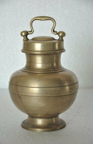 Old Brass Handcrafted Unique Shape Solid Heavy Holy Water Pot,  Rich Patina 2