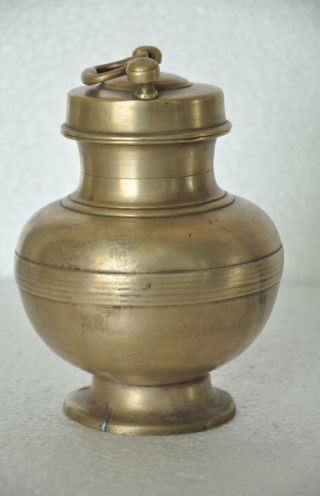 Old Brass Handcrafted Unique Shape Solid Heavy Holy Water Pot,  Rich Patina 3