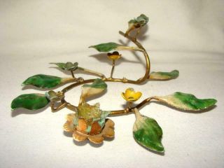 Charming Vintage Hand Painted Italian Tole Floral Branch Candlestick Holder