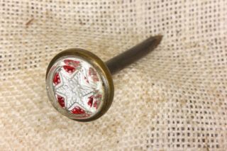 Glass Picture Nail Artwork Hanger Old White 6 Point Star Red Background Vintage