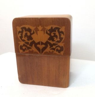Vintage Wooden Treen Playing Card Box 2 Packs Cards Inlaid 12x 9x 6cm