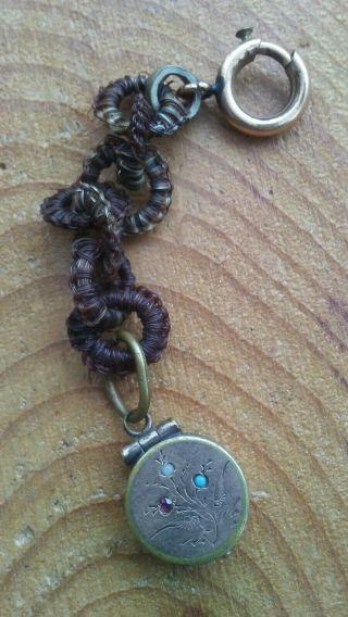 Antique Victorian Mourning Woven Hair Gold Filled Picture Locket Fob.