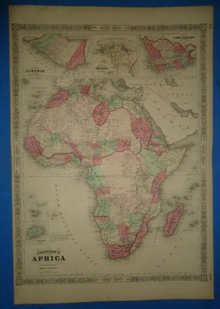 Vintage 1864 Africa Map Old Antique Johnson 