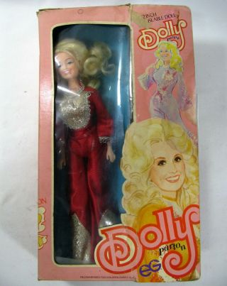 Vintage 1970s Goldberger Eg Dolly Parton 12 " Doll With Red Jumpsuit