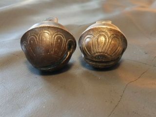 2 Vintage Antique Brass Sleigh Bell Pedal Design 5 And 6 (5 Deeper Engraved)