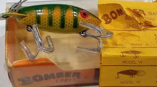 Vintage Bomber Bait Co.  " Bomber " Lure " Perch " W/ Box And Insert