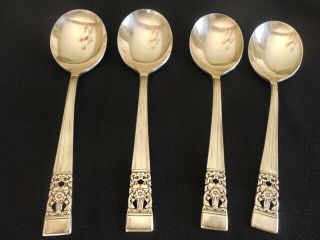 Coronation By Oneida Community Set Of 4 Silverplate Vintage Cream Soup Spoons