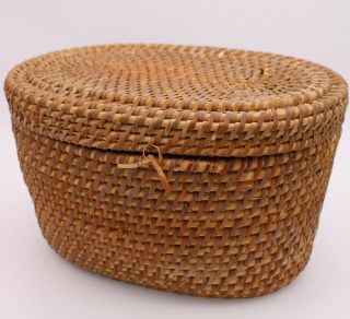 Antique/vintage Tan Basket With Lid Small