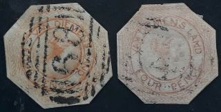 Rare 1853 - Tasmania Australia 2x Orange (shades) Courier Stamps Cut To Shape