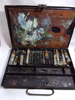Antique Reeves & Sons Artist Tin Paint Box,  Palette & Contents.