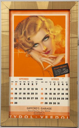 Vintage Framed Rare Art Deco Rolf Armstrong 1940 Pin - Up Advertising Calendar Nr