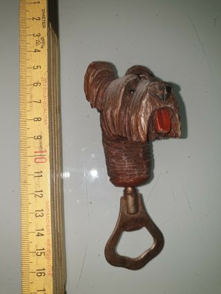 Antique/vintage Art Deco Wooden Black Forest Carved Terrier Dog Bottle Opener