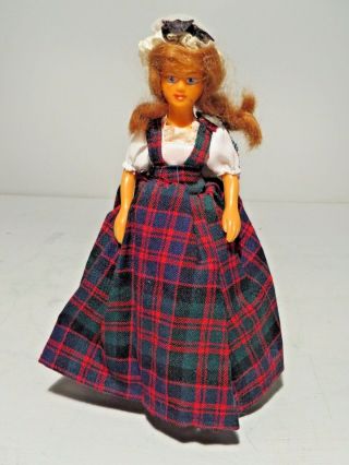 Vintage International Scottish Female Doll In Scottish Plaid Dress 8 " Tall