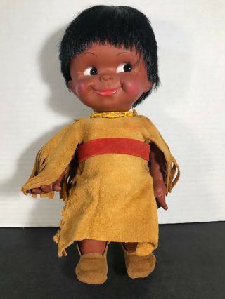 Vintage Regal Toy Indian 12 " Doll Canada Leather Outfit Native American Beads