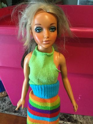 Vintage 1973 Ideal Tiffany Taylor Doll Rainbow Dress - Hair Is Blonde & Black