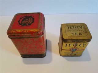 2 Antique Tetley Gold Label Tea TINS.  One half pound,  one quarter pound. 2