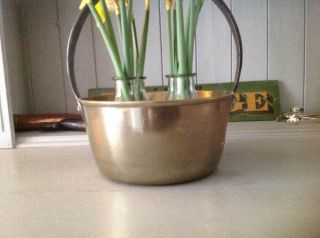 Small Antique Brass Jam Pan Handled Planter Pot Early 20th Century 2