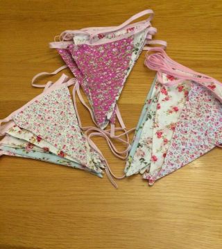 Double Sided Floral Fabric Bunting Vintage (once, ) X 3