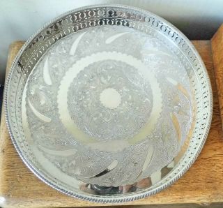 Stunning Vintage Sheffield Silver Plate Circular Gallery Tray 3 Ball & Claw Feet